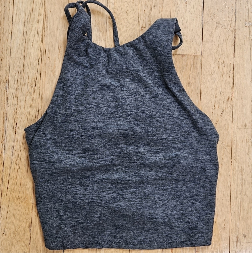 Gray Green High Neck Workout Top